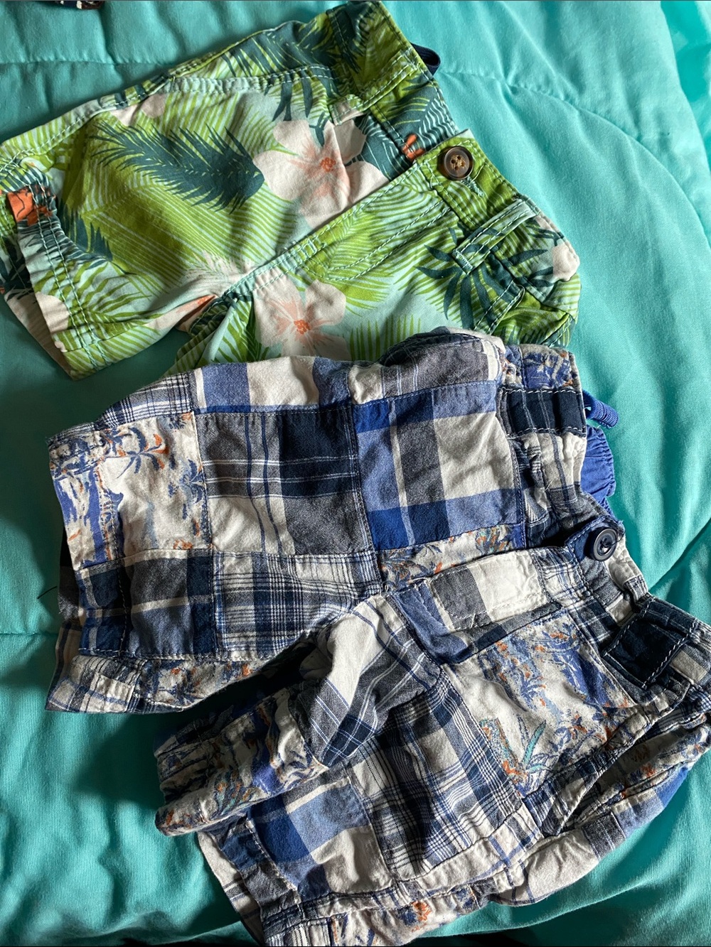 Boys Tropical Print Shorts- green & blue